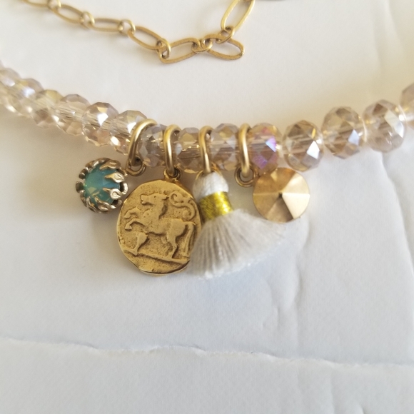 Niquea.D Paperclip Chain Necklace with Crystals and Charms, Gold-tone, NWT - Picture 2 of 9